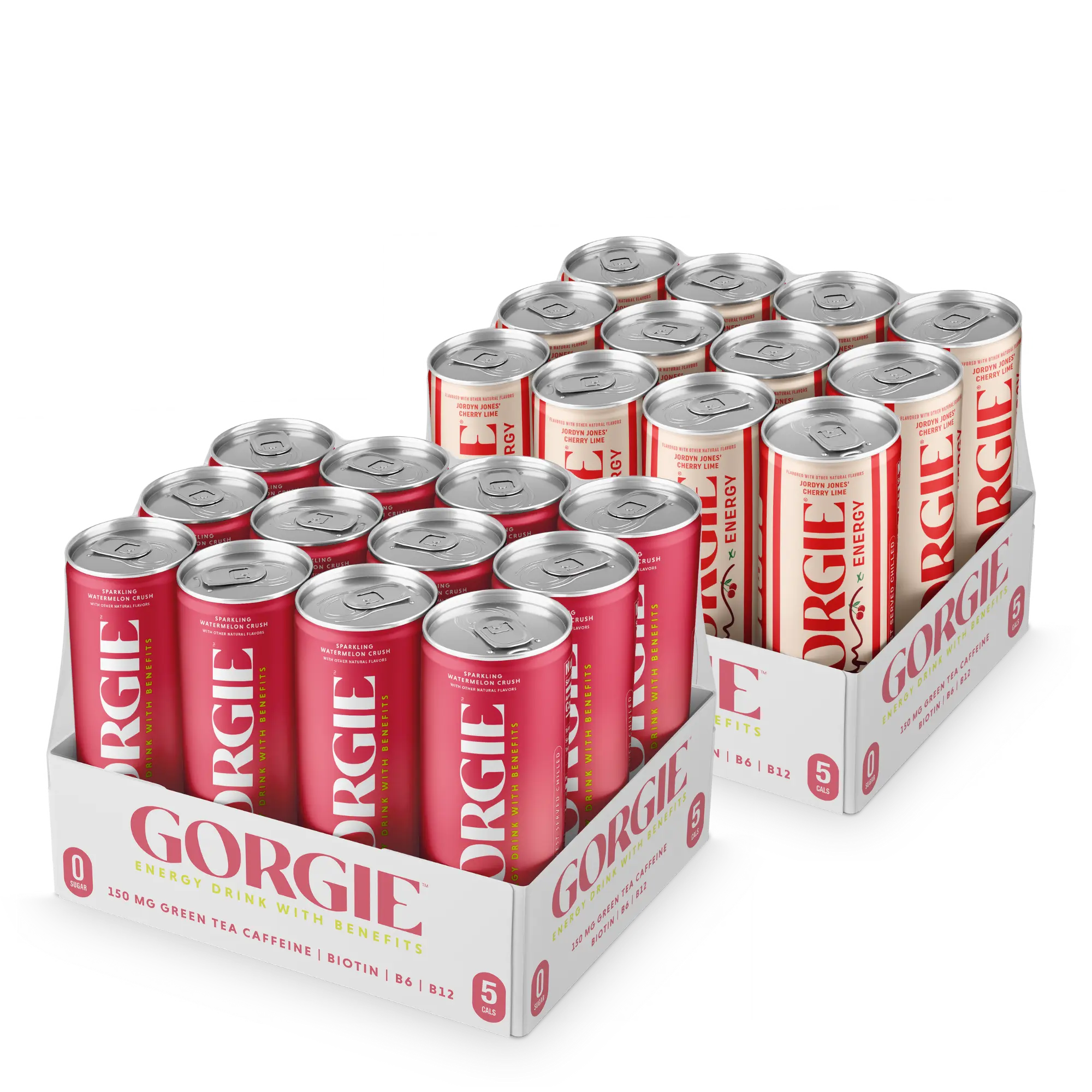 GORGIE Valentines Bundle - GORGIE Sugar Free Natural Energy Drinks, Sparkling Watermelon Splash Sparkling Cherry Lime 2x (12 packs)