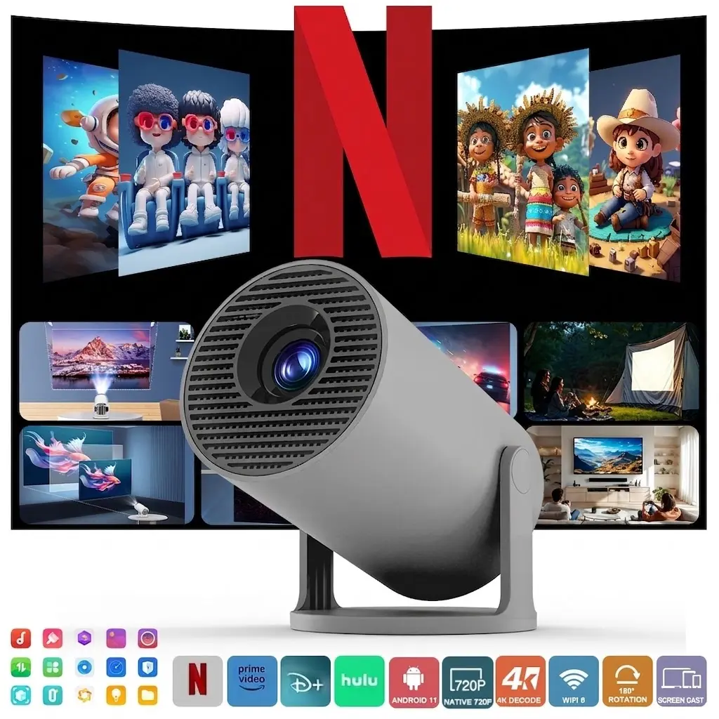290ANSI HY300Pro+ Projector with 4K Decode Auto Keystone Correction Dual-Band WiFi6 & Bluetooth5.4 Android 11 1280x720P for Home Cinema Portable Movie Theater Gift - Audio 4K/1080P Support #TikTokShopBackToSchool,back to school,back to school haul