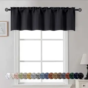 Black Valance for Windows, Small Blackout Valance Kitchen Curtains for Bathroom Basement, Modern Rod Pocket Thermal Insulated Window , 60" Wx14 L, 1 count