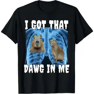 Men's 'I Got That Dawg In Me' Capybara Graphic T-Shirt, Cotton Round Neck Streetwear Tee, Breathable & Lightweight for Summer