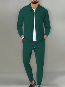 Men's Spring Summer Set, Two-Piece Waffle Texture Muscle Show Design, Elastic Pants & Drawstring Waist, Casual Wear for Running