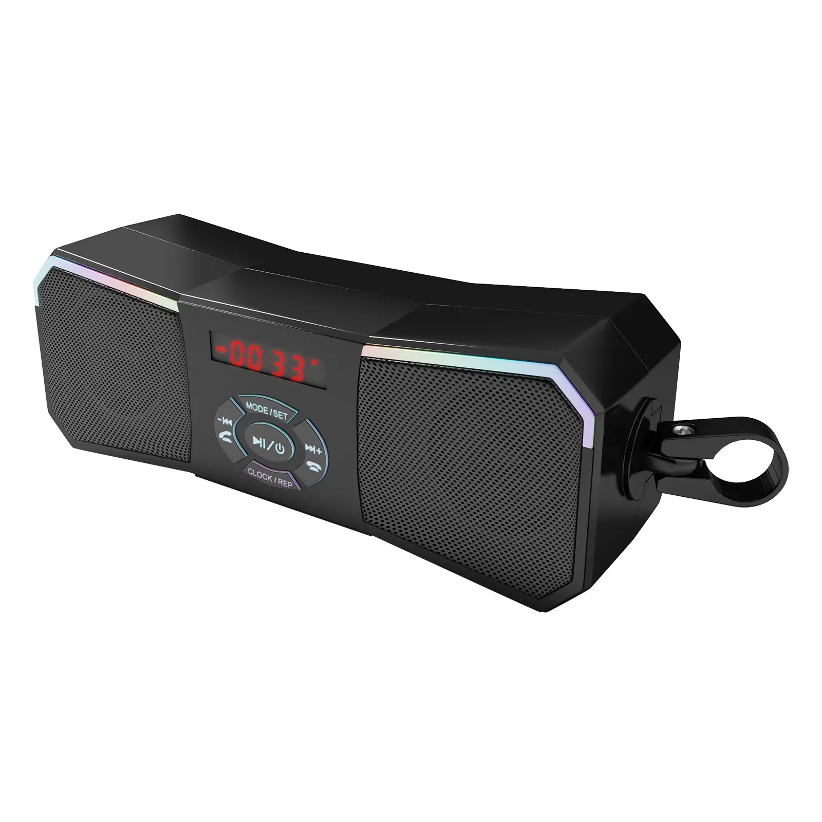 Korbros Motorcycle Handlebar Wireless Stereo Audio Speakers - 12V Powered Full Range Speakers, Integrated MP3 Player, FM+USB+AUX Inputs