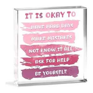 Mental Health Desk Office Decor Pink Desk Accessories for Women Inspirational Gifts for Women Pink Decorations Plaque Decor Positivity Recovery Self Motivational Encourage Gift Acrylic Plaque Sign Home Office Decor