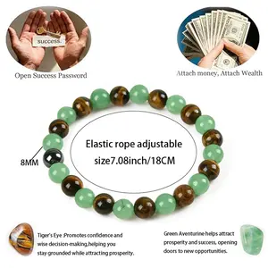 Money Attraction Bracelet with Green Aventurine & Tiger Eye - Elegant Design blue friendship bracelet beaded jewelry protection bracelet encouragement gift Elastic Band fashion artificial bracelet of the day Crystal Bracelet for Women Men summerwins