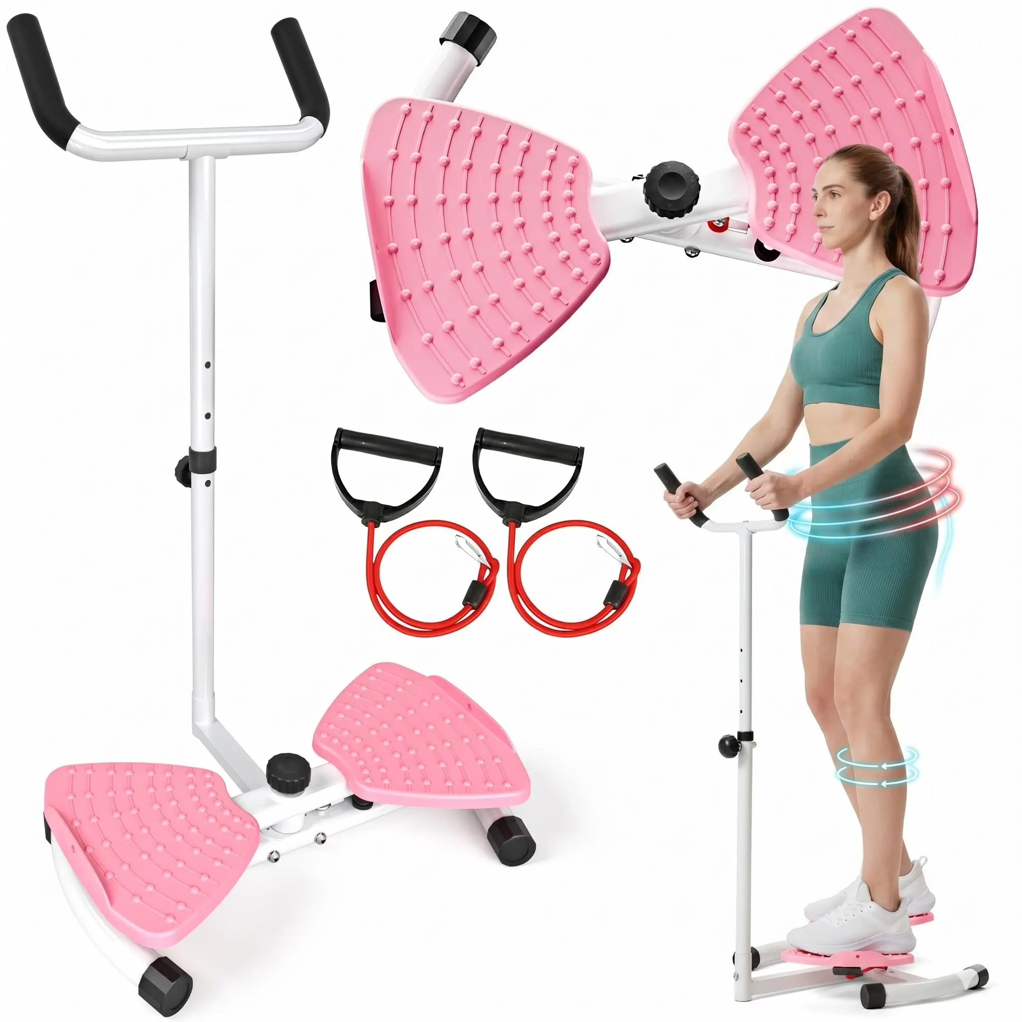 Unisex Waist Twist Machine, Alloy Steel Tummy Exercise Equipment with Detachable Handlebars, Integrated Pull Cords, 300 lbs Capacity, Balanced Center of Gravity, Large Textured Footplates, Non-Slip Base Pads for Home Core Workouts (Twisting Waist Disc), S