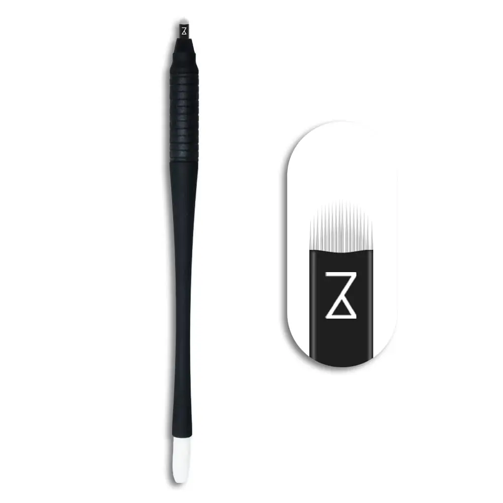 Mellie's Signature Microblading Eyebrow Pen (Pack of 10) - Disposable Microblading Pen with Sterilized Blade, Comfortable Rubber Grip and Pigment Sponge for Flawless Bro (U18.18mm, Black)