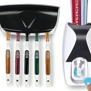 Automatic Toothpaste Dispenser and Brush Holder Set, Wall Mounted, Hands-Free Squeezer, Bathroom Accessories, Portable Design, No Power Needed, Toothbrush Holders, Toothpaste Squeezers