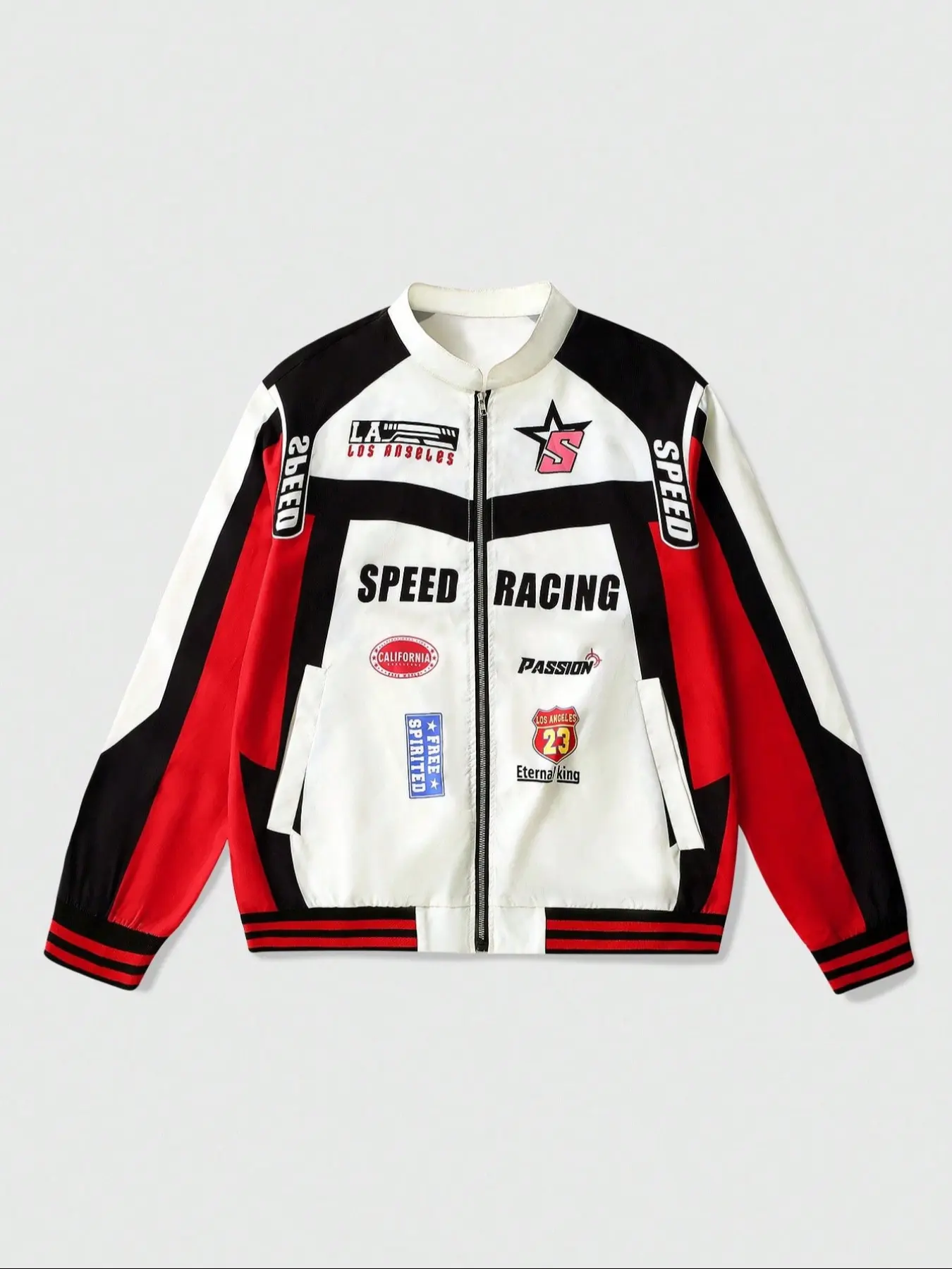 Men's Racing Element Jacket Coat, Unisex Casual Cycling Training Outerwear, Fashion Long Sleeve Cartoon Letter Pattern, Fall & Winter Style
