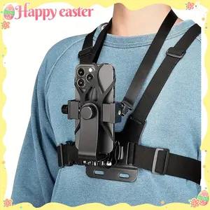 1 universal adjustable chest-mounted phone mount, compatible with iPhone, Samsung, GoPro, Insta360, and DJI action cameras, ideal for POV/vlog recording whilst cycling, kayaking, fishing, or skateboarding, Adjustable Cellphone Holder