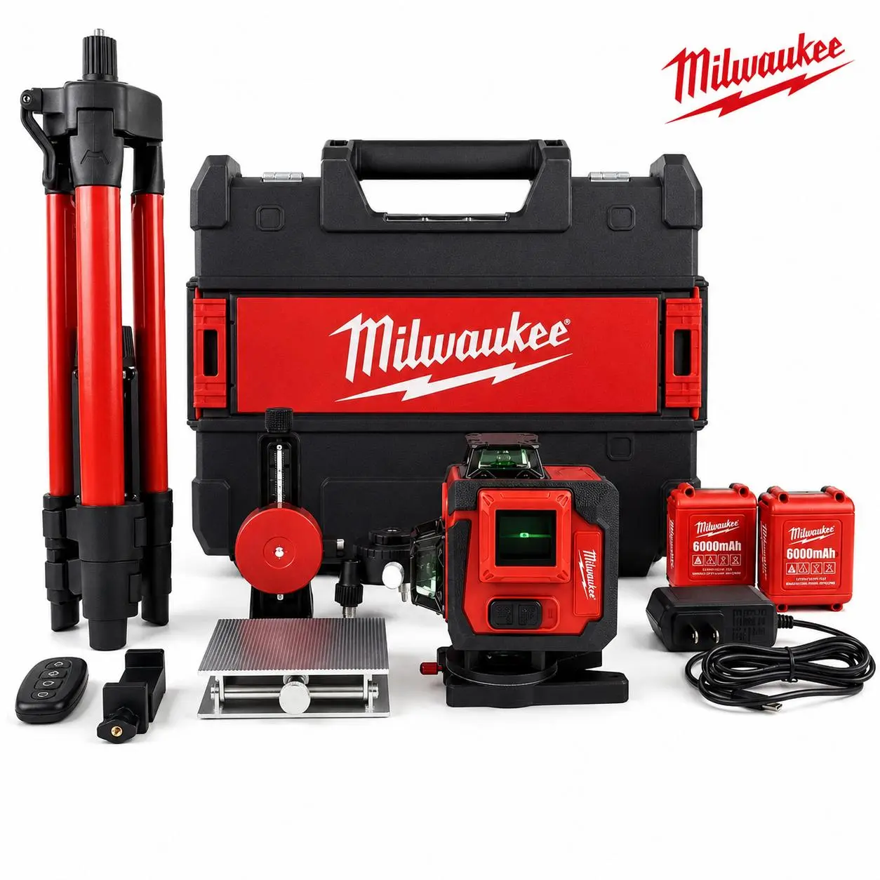 Milwaukee Green Beam Self-Leveling Laser Level Complete Kit, with Tripod & Hard Case, for Construction Layout Tasks on Various Surfaces