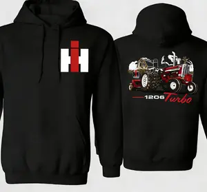 IH 1206 Turbo Hoodie - Funny & Stylish International Harvester Vintage Red Tractor Graphic Pullover Cozy Fall Winter Classic Casual Party Farmwear Unisex Sweatshirt for Tractor Lovers Black