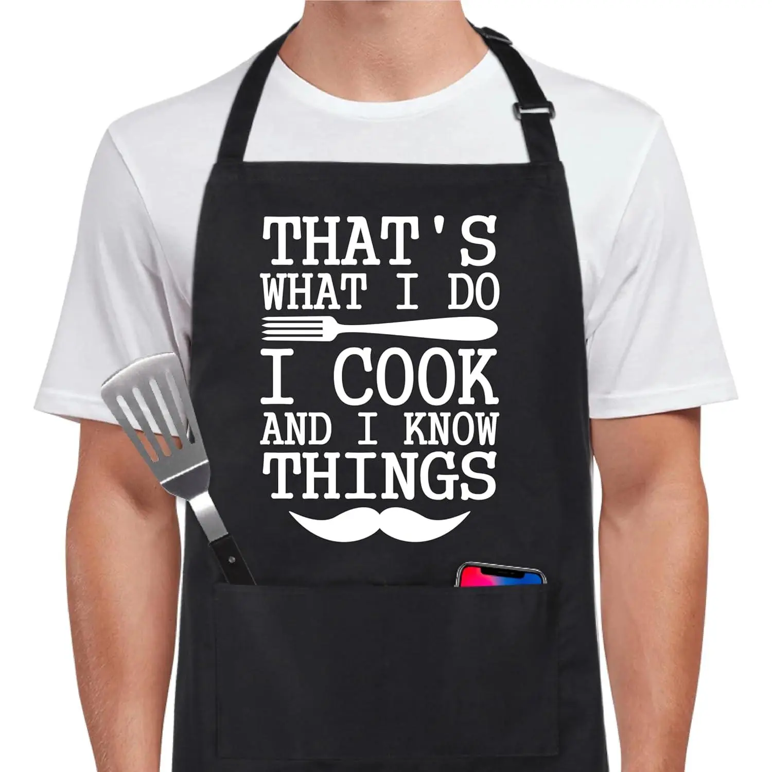 Cotton Funny Apron for Men Women Adjustable Bib Aprons with 2 Pockets Grill Kitchen Cooking BBQ One Size Fits All