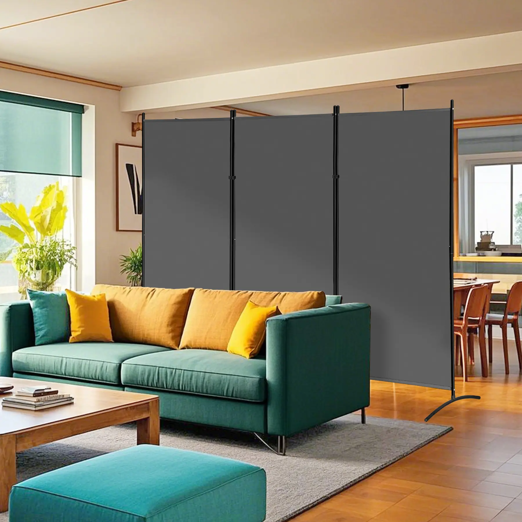 NewChoiceDeal 3-Panel Adjustable Room Divider - Freestanding Modern Fabric Foldable Interior Partition with Adjustable Metal Frame for Home Living Room Privacy
