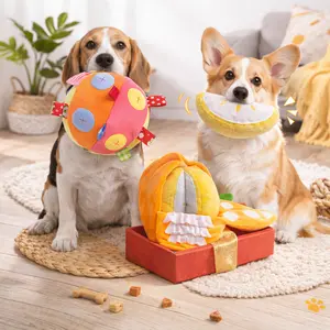 Dog Snuffle Treats Feeding Ball Toy for Slow Eating and Keep Busy, Interactive Puppy Cotton Fillings Ball Food Hidden Relieve Boredom Exercise Game IQ Training with Bell