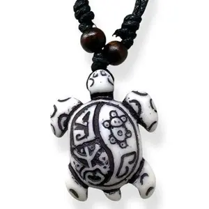 Puerto Rico Sea Turtle Necklace with Taino Symbols Adjustable Resin Pendant 16-30 Inches White or Brown Lightweight Unisex Jewelry