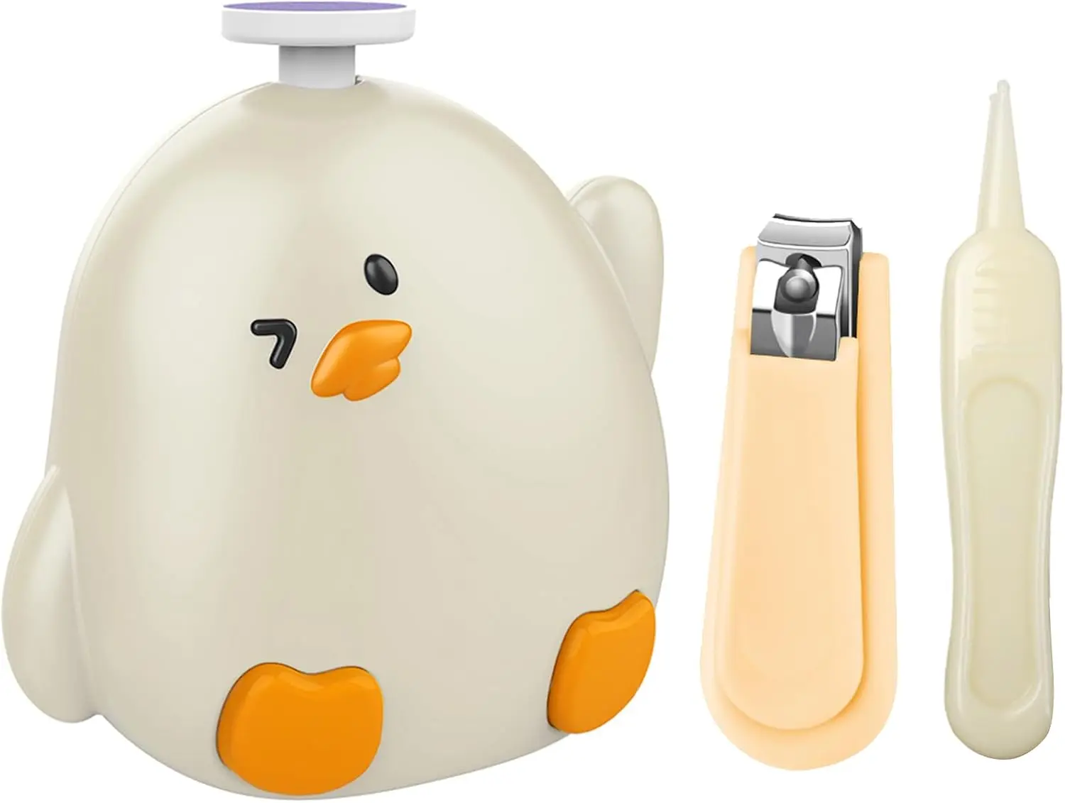 Type-C Charge Electric Baby Nail File & Grooming Kit Set, Gentle Rechargeable Nails Kit Set with 6 Grinding Head Pads, 1 Clipper, 1 Nose Clip for Infants/Adults (White)