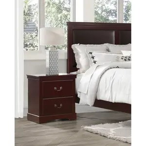 1pc Classic Traditional 2 Drawers Nightstand Cherry Finish Bedroom Furniture Wooden Bedside Table Cabinet