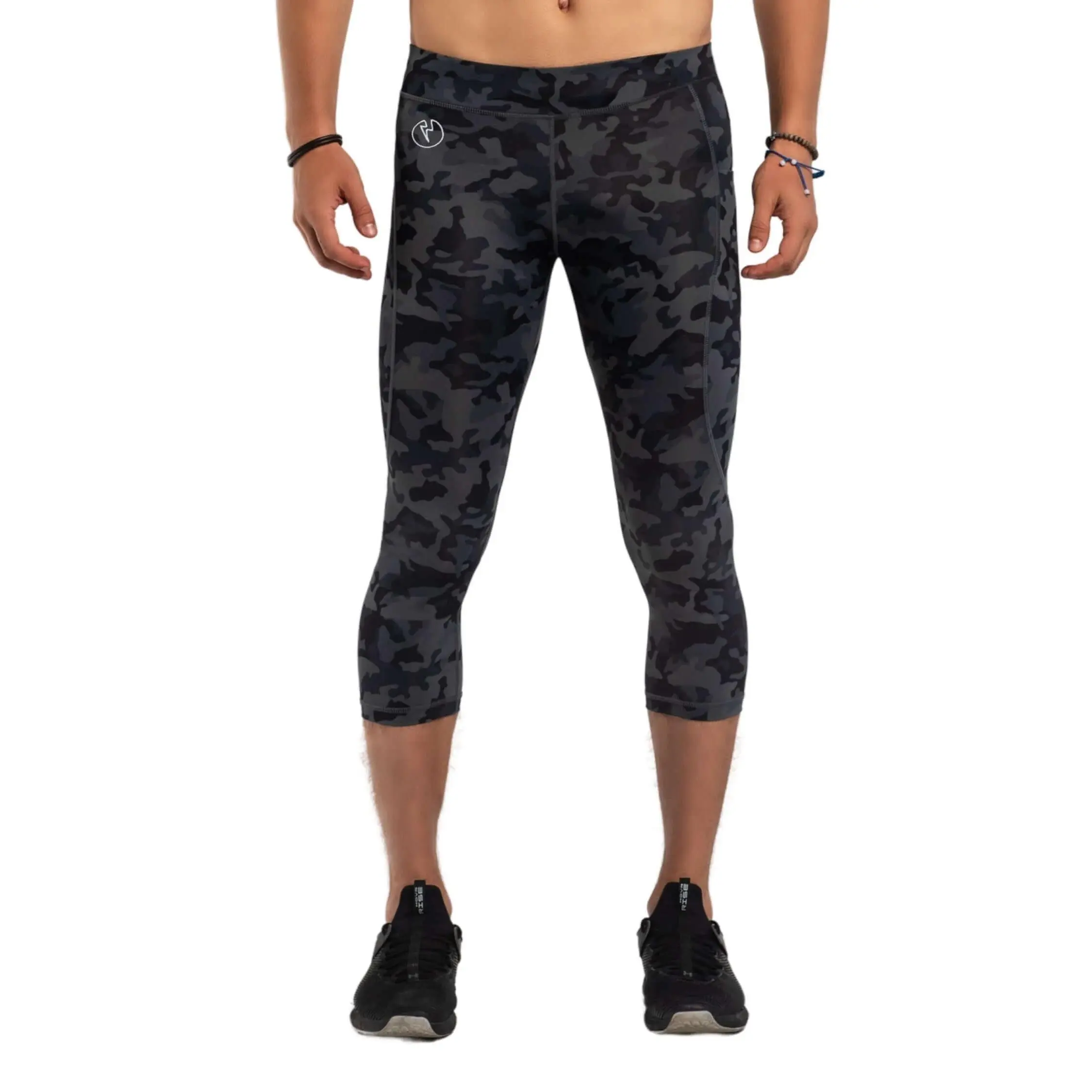 Kapow Meggings Stealth Camo Recycled Black ¾ Men’s Leggings Activewear with Phone & Zip Pockets | Eco-Friendly Gym, HIIT, Running & Cycling Yoga Training Pants