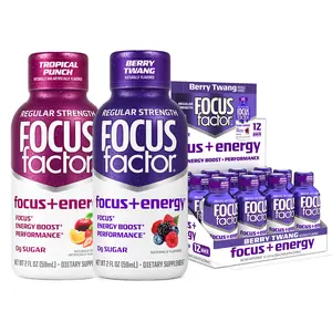 Focus Factor Focus + Energy Shots, Regular Strength – Fast Focus, Energy, Productivity & Performance – Pack of 12 – 180mg Caffeine, Nootropics & B-Vitamins