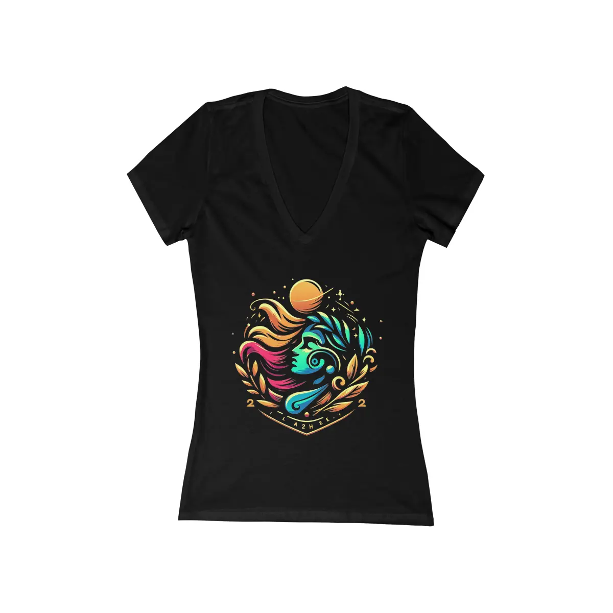 Lady Columbia Graphic Tee, Women's Jersey Short Sleeve Deep V-Neck T Shirt, Original Print design, La2che Art Cotton Fabric Comfortable Feminine Slim Womenswear Top Fit Light T-Shirt Shortsleeve Tshirt Vneck Streetwear Underwear Summer Casual Fitted