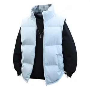 Autumn Winter Casual Men's Couple Jacket Cotton Vest Winter Coats Tops Quilted Design Gilet Menswear Wear on both sides Grid Warm coat Thicken the vest