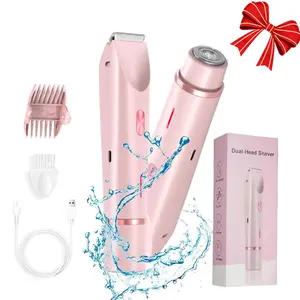 Women's Electric Bikini Trimmer, 2 in 1 Dual Head Dual Purpose Shaver, Removable Heads, Waterproof Wet & Dry, Body Hair Trimmer, Cordless Hair Trimmer