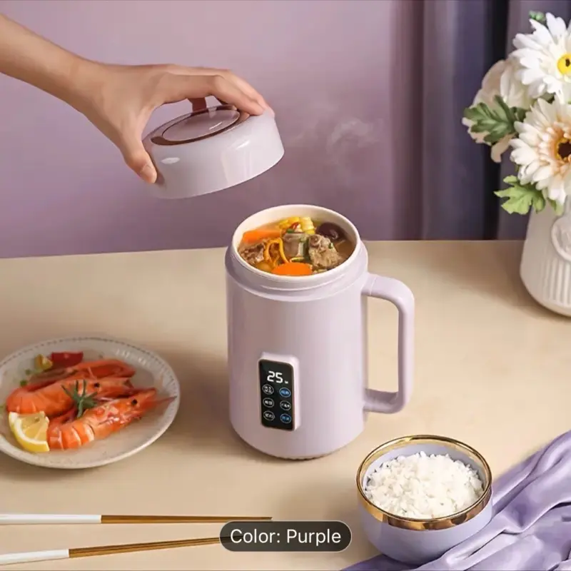 1pc Sleek & Modern Portable Health Pot - 500W Electric Ceramic-Lined Cooker with Digital Control, Quiet Non-Spill Design for Tea, Soup, Rice, Noodles - Ideal for Travel, 12-Hour Timer, Temperature Control, US Plug