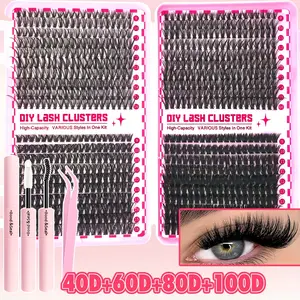 800pcs, 740pcs, 200pcs Eyelash Extension Kit, Dense Eyelash Extension Set, Includes Glue, Sealant, Tweezers, Thick Clustered Individual Lashes, D Curl False Hair, 30D-100D Mix, Lengths from 9 to 16 Mm, Cosmetic
