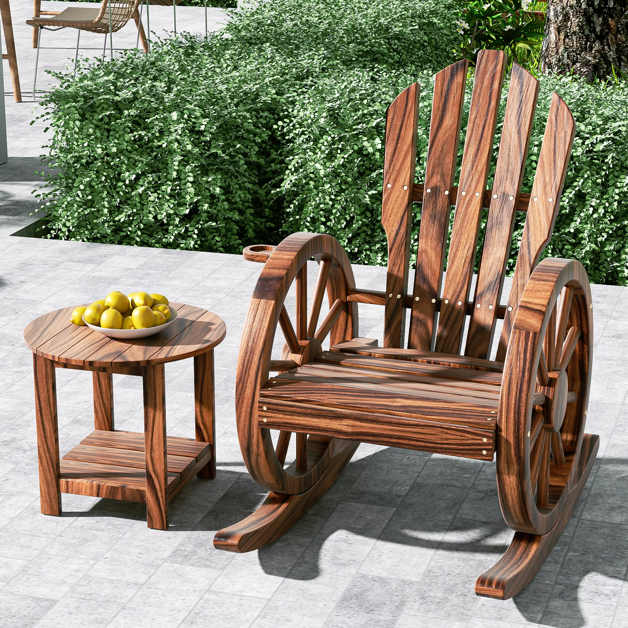 Homgava Outdoor Wood Rocking Chair - Slatted Design Brown Adirondack Glider, Stable Outdoor Living Furniture for Adults' Front Porch, Patio Backyard Furniture