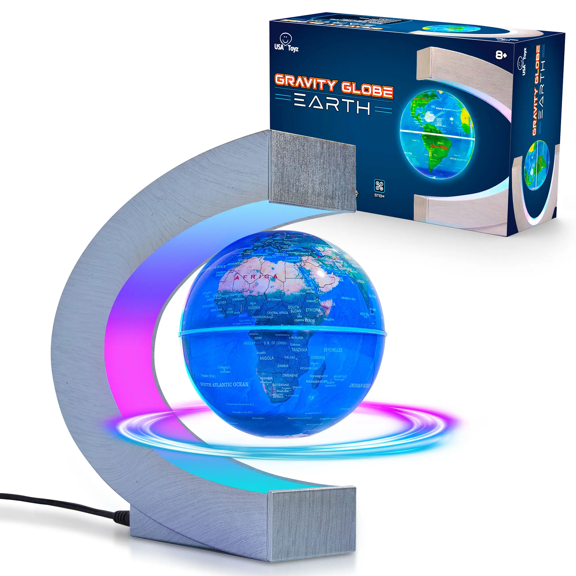 USA Toyz Gravity Globe Earth Ball and C Frame Set - Magnetic Levitating Globe with LED Color Changing Lights, Interactive STEM Learning Toy