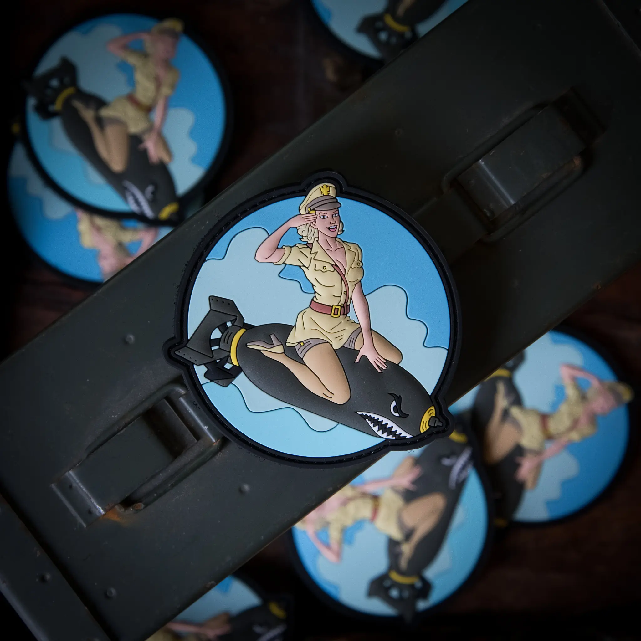 Bombshell PVC Patch | Vintage Pin-Up Bomber Nose Art | Waterproof Hook & Loop Military Patch | Aviation Collectible