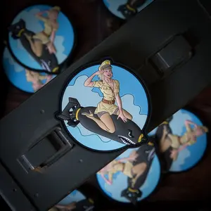 Bombshell PVC Patch | Vintage Pin-Up Bomber Nose Art | Waterproof Hook & Loop Military Patch | Aviation Collectible