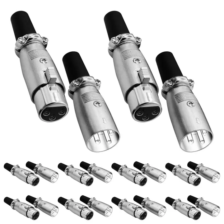 5Core XLR Connector 20 Pair Male Female to 1/4 Audio Jack 3 Pin Secure Mic Plug w Locking Ends