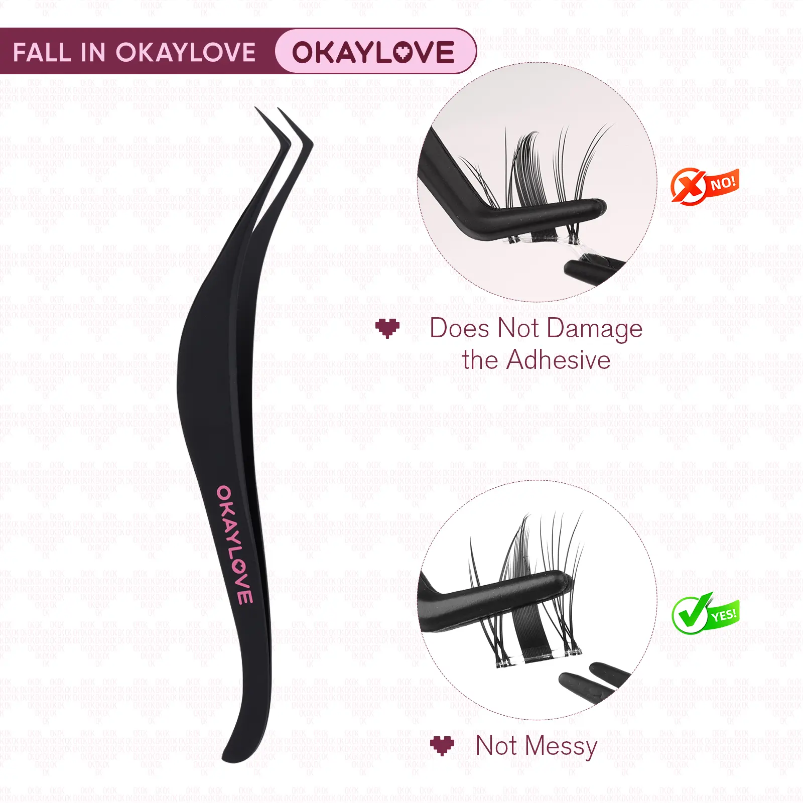 OKAYLOVE ANTI-STICK Tweezer for Self Adhesive Eyelashes No Mess  Lash Applicator  Easy Apply for Lash Clusters
