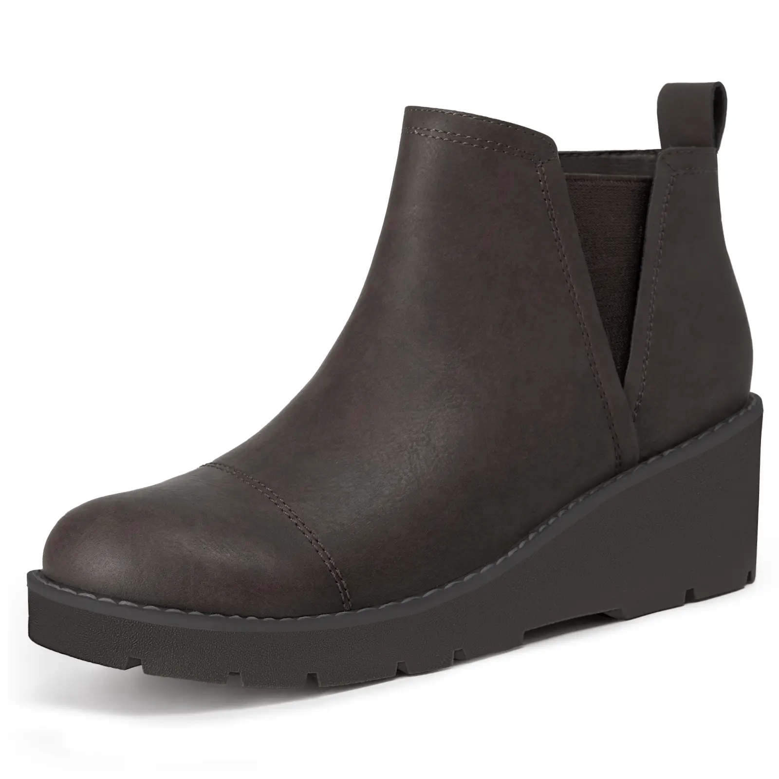 Women's Nubuck Platform Wedge Chelsea Boots - Round Toe Ankle Booties with Non-Slip Lug Sole, Side Zipper, Fashion Footwear, Shoe, Round Toe Boot
