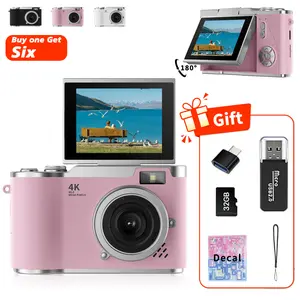 Flip-Screen CCD Style Digital Pocket Camera for Beginner Students Teenagers, Portable Selfie Compact Camera with 32G Memory Card, Card Reader, Converter Plug-in, DIY Decor Stickers and Lanyard, Perfect Gift for Back to School Season fhd