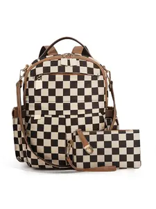 New Chessboard Plaid Pattern Backpack Set, Large Capacity Computer Student Bag, Durable Canvas Bookbag, Two-Piece Set, Travel Backpacks, Ideal for School & Travel