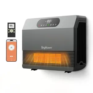 Brightown Smart Wall Heater, Electric Space Heater for Indoor Use 1500W, 5 Optional Modes, Adjustable Thermostat, Easy-Mount Heater for Bedroom with Remote Control, 12H Timer, Works with Alexa