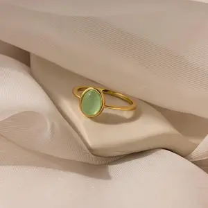 Jade Oval Ring by Caitlyn Minimalist - Dainty Green Gemstone Solitaire Ring - Gold Stacking Ring - Minimalist Jewelry - Sister Gift