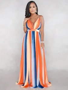 European and American Full Body Print Deep V Neck Backless Sleeveless Strap Dress, Casual Summer Slim-Fitting Dress for Women