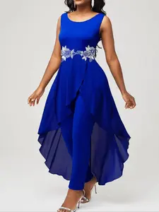 Women's Plain Round Neck Contrast Lace Asymmetrical Hem Bodysuit, Back To School Summer Clothes Women, Bodysuit Jumpsuit, Ramadan Tank Bodysuit for Outdoor Festival Party Performance Christmas,  Jumpsuit for Women