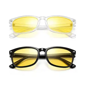 Night Vision Glasses Anti-Glare Polarized Yellow Lenses for Safer Night Driving Unisex Vintage Transparent and Black Frame Classic Style