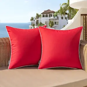 Set of 2 Outdoor Waterproof Pillow Covers 18x18 Inch Red Decorative Throw Pillow Covers Square Solid Color Couch Pillow Covers For Patio Tent Bed Sofa Living Room