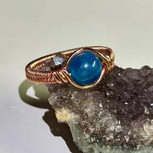 Copper and Blue Apatite Wire Wrapped Ring