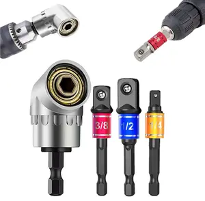 Sockets Adapter with 3 Counts Hex Shank Drill Multi Nut Driver Bit Set, 105-Degree Right Angle Driver, Extension Screwdriver Drill Attachment