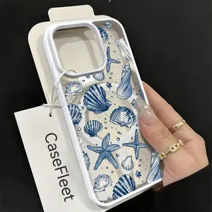 Ocean Shell and Starfish Phone Case Coastal Beach Style for iPhone 17 16 15 14 13 12 11 Plus Pro Max Matte Magnetic Acrylic Protection