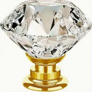 6 Piece Transparent Crystal Glass Door Handles, Diamond Closet Door Pulls, Crystal Glass Drawer Handles, Cabinet Door Handles with Screws, Easy Installation, Unique Diamond Shape, Crystal Clarity