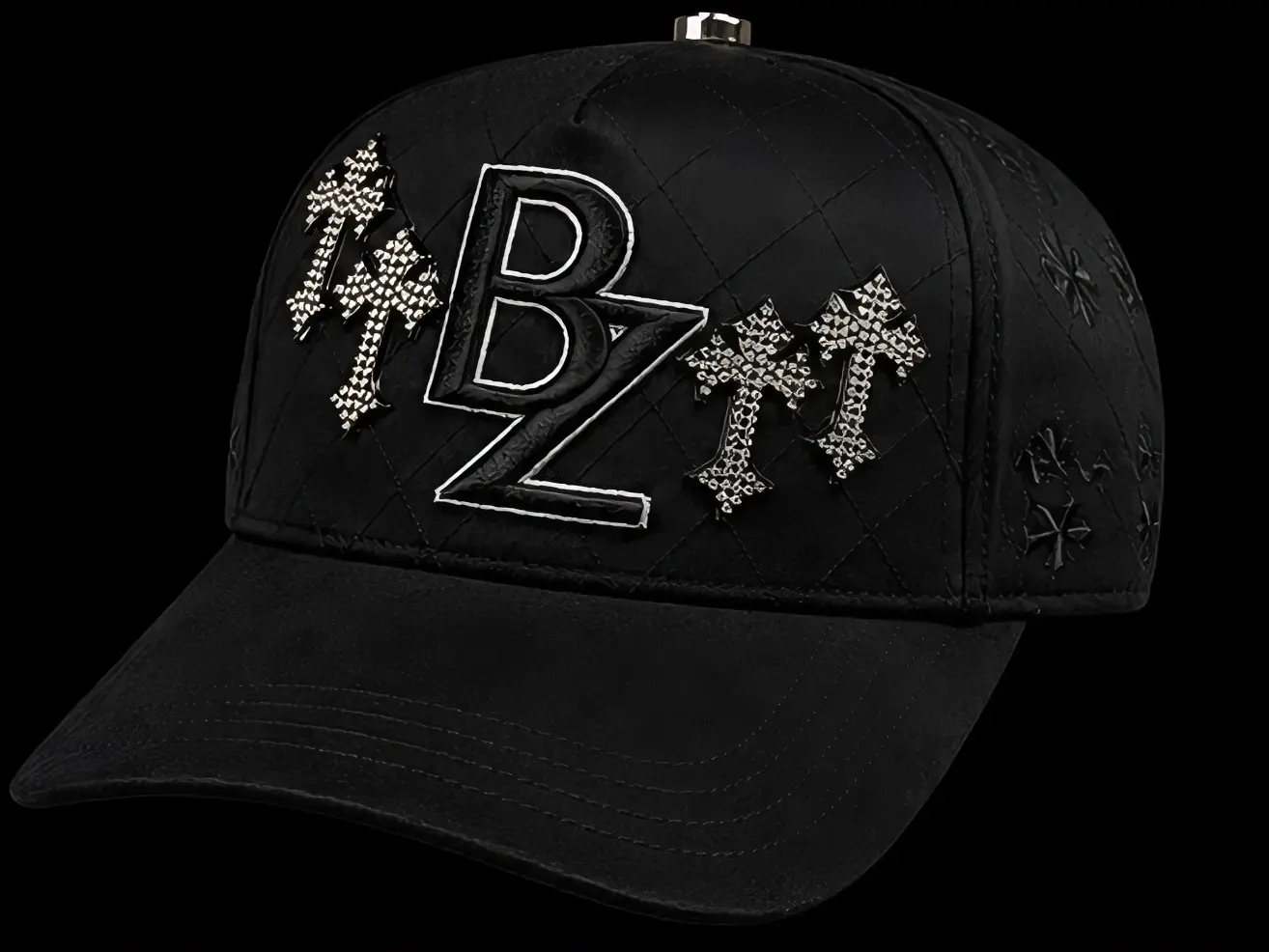 Barbas hat x Baez - Black with Rhinestone Crosses  , Adjustable Fit, Perfect for Casual Wear