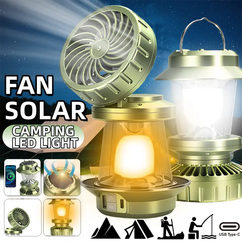Vintage Camping Lantern with Fan, 2-in-1 Tactical Flashlight, Rechargeable with 6 Modes, Hanging Hook & 1200mAh Battery for Outdoor Camping, Emergency Prep, Portable Lighting Solutions, Multi-Mode Light, Campfire / Bbq Party, Hiking / Light Outdoor