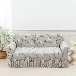 1pc Printed Skirted Sofa Cover Anti-Slip, Four-Season Couch Protector, Reusable Furniture Slipcover, Home Decor Essentials